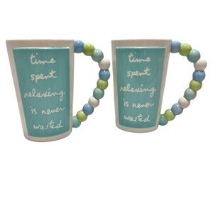 Sandra Magsamen Beaded Handle Set/2 Mugs "Time Spent Relaxing is Never Wasted"